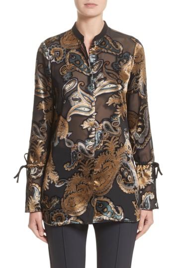 Women's Lafayette 148 New York Desra Renaissance Paisley Devore Blouse - Black