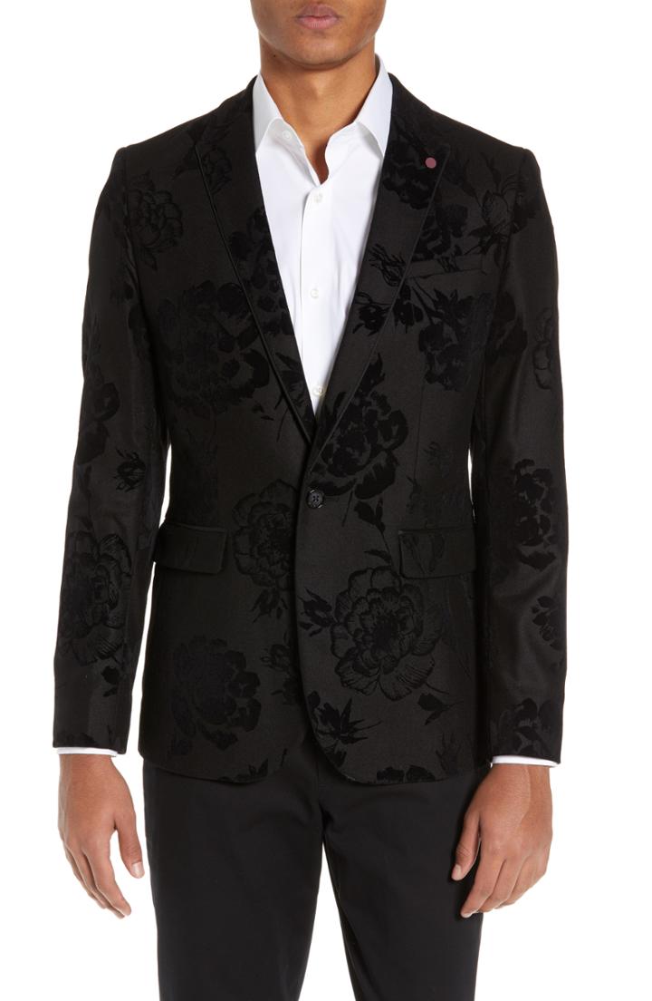 Men's Ted Baker London Sherman Trim Fit Flocked Velvet Dinner Jacket