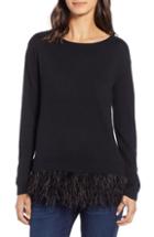 Women's Chelsea28 Feather Trim Sweater, Size - Black