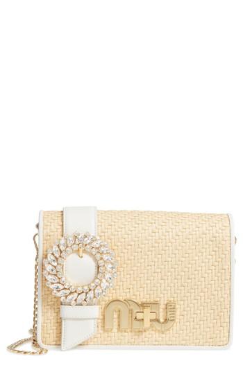 Miu Miu Woven Raffia & Leather Shoulder Bag - Beige