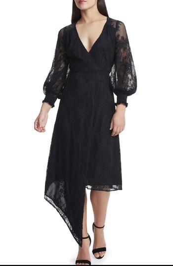 Women's Afrm Amalfi Lantern Midi Wrap Dress - Black
