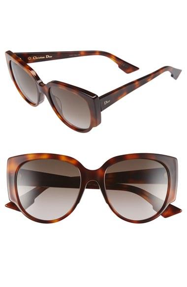 Women's Dior 'night' 55mm Cat Eye Sunglasses - Havana