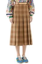 Women's Gucci Logo Belt Plaid Midi Skirt Us / 42 It - Brown