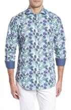 Men's Bugatchi Shaped Fit Blue Leaves Sport Shirt - Purple