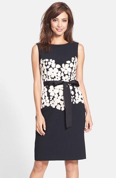 Women's Nue By Shani Floral Applique Crepe Sheath Dress