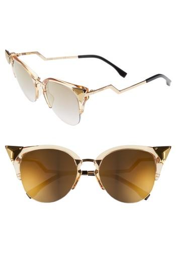 Women's Fendi Crystal 52mm Tipped Cat Eye Sunglasses - Yellow/ Gold