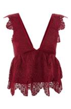 Women's Topshop Plunging Lace Peplum Top Us (fits Like 0) - Burgundy