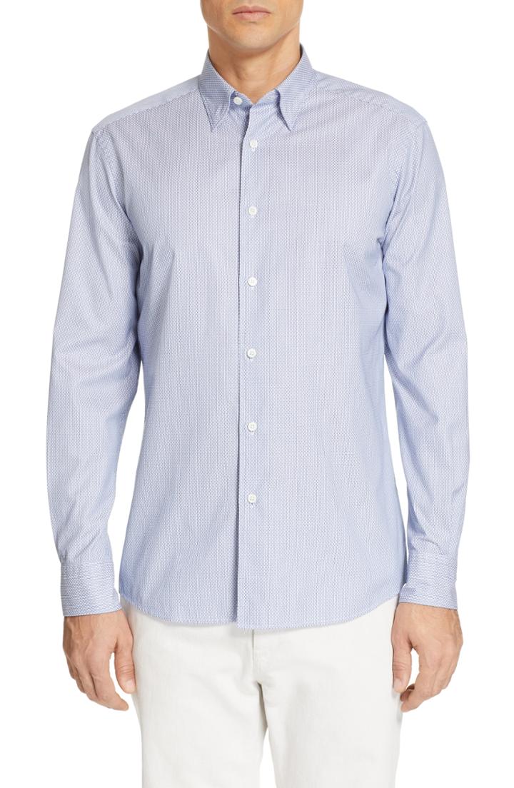 Men's Ermenegildo Zegna Regular Fit Print Sport Shirt, Size - Blue
