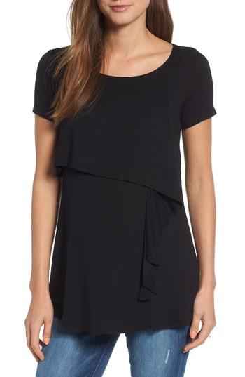 Women's Maternal America Ruffle Cascade Maternity/nursing Top - Black