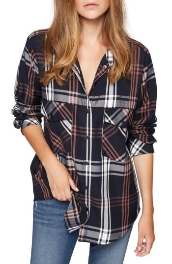 Petite Women's Sanctuary Plaid Boyfriend Shirt P - Blue