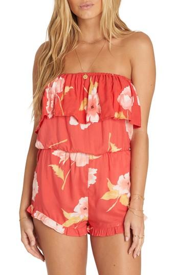 Women's Billabong Pocket Flower Strapless Romper - Coral