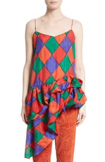 Women's Isa Arfen Fairy Asymmetrical Ruffle Silk Top Us / 8 Uk - Orange