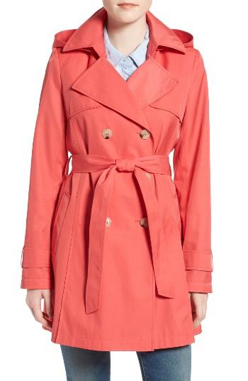 Petite Women's Halogen Detachable Hood Trench Coat P - Coral