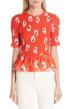 Women's Ganni Floral Smocked Peplum Top Us / 34 Eu - Red