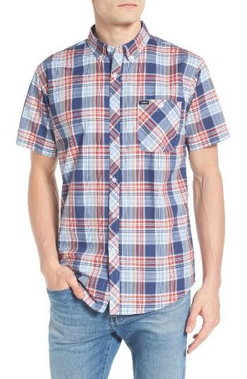 Men's Brixton 'howl' Short Sleeve Plaid Woven Shirt - Blue
