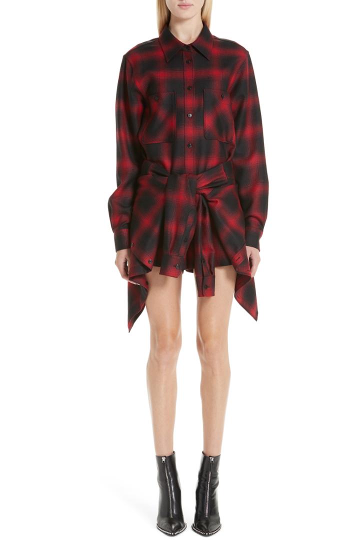 Women's Alexander Wang Tie Waist Wool Flannel Shirtdress - Red