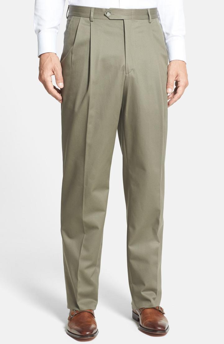 Men's Berle Pleated Cotton Trousers X 30 - Green
