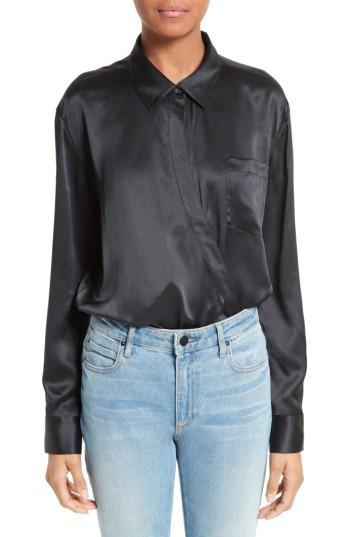 Women's T By Alexander Wang Silk Wrap Shirt Bodysuit