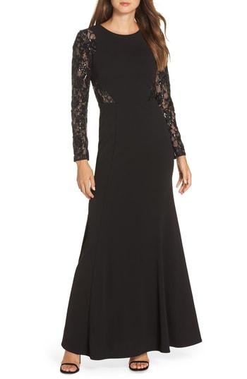 Women's Eliza J Embellished Lace Gown - Black