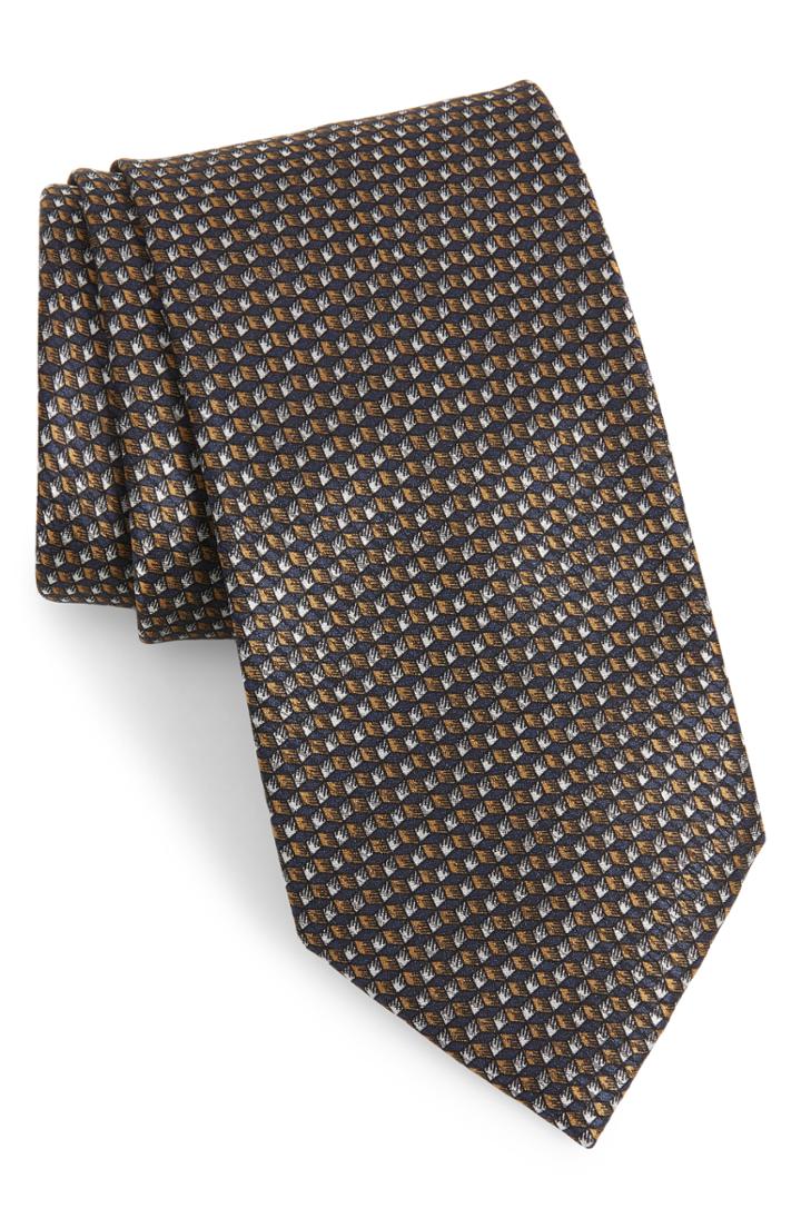 Men's Brioni Geometric Silk Tie, Size - Brown
