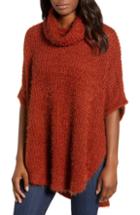 Women's Caslon Eyelash Knit Poncho Sweater - Brown