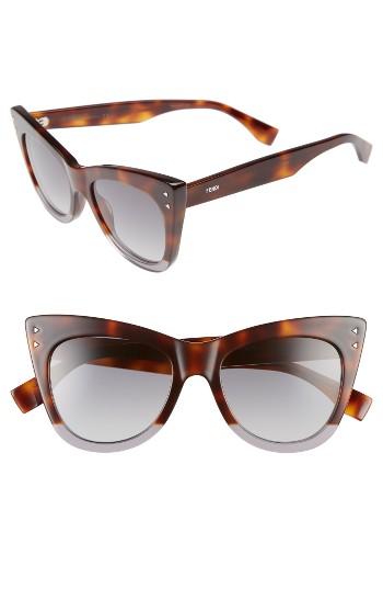 Women's Fendi 52mm Cat Eye Sunglasses - Havana/ Grey