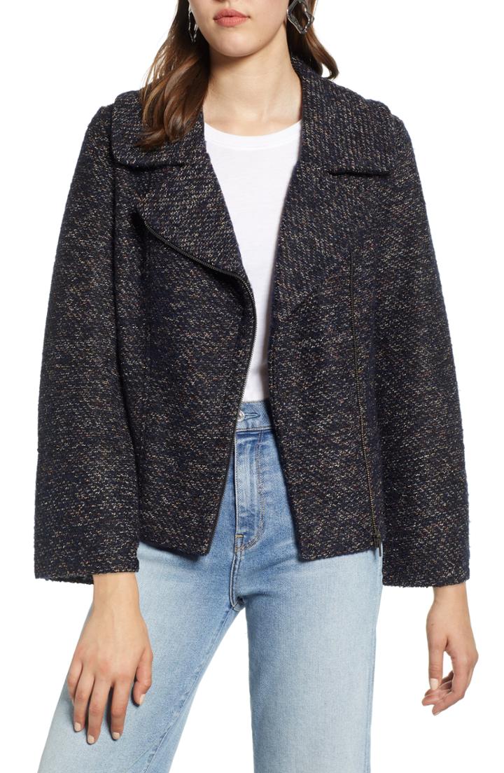 Women's Halogen Tweed Moto Jacket - Blue