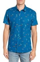 Men's Kahala Local Time Print Linen & Cotton Sport Shirt - Blue
