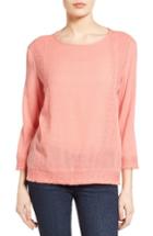 Petite Women's Caslon Embroidered Crinkle Cotton Blend Top, Size P - Pink