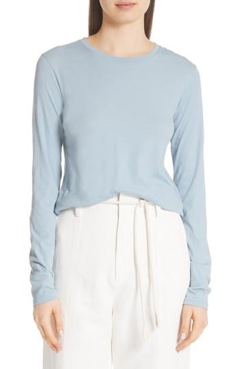 Women's Vince Long Sleeve Pima Stretch Cotton Crewneck Top - Blue
