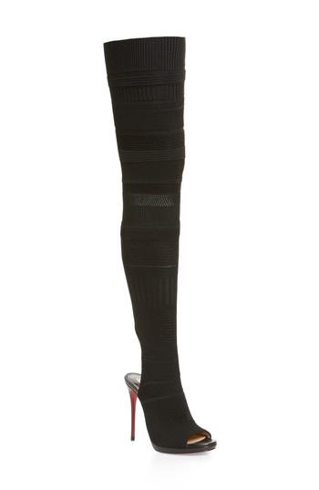 Women's Christian Louboutin Cheminetta Over The Knee Sock Sandal .5us / 35.5eu - Black