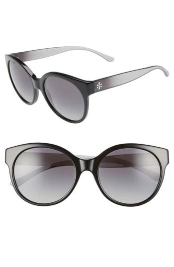 Women's Tory Burch Stacked T 55mm Round Sunglasses - Black Gradient