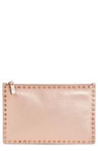 Valentino Garavani Large Rockstud Flat Leather Zip Pouch - Pink
