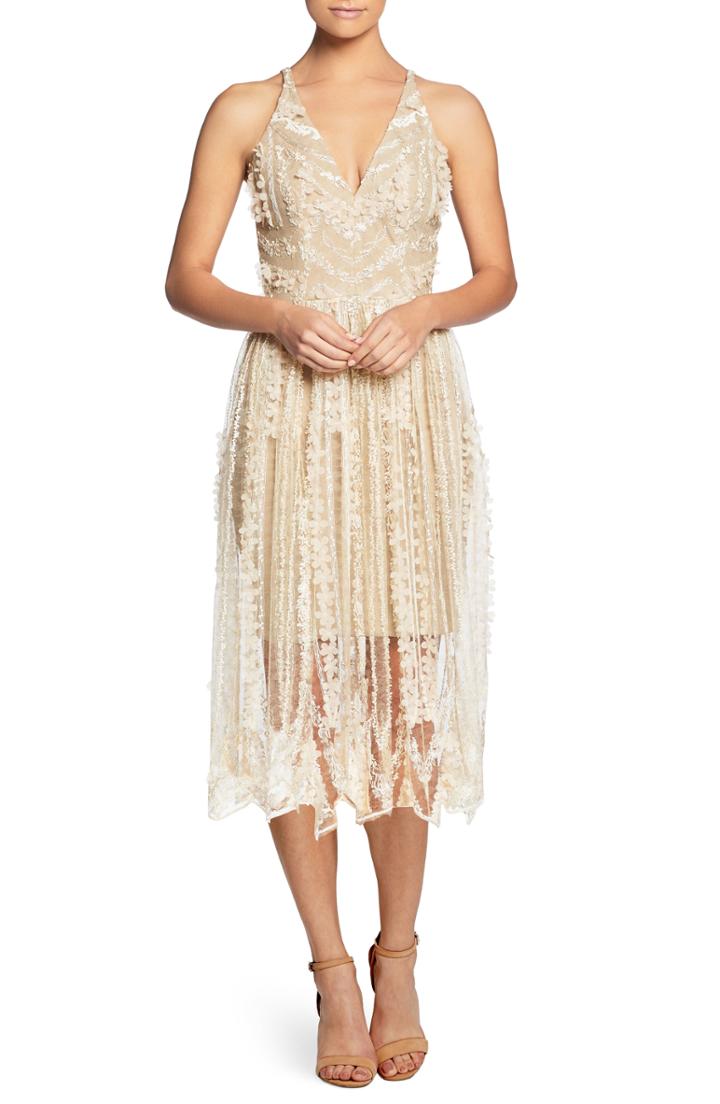 Women's Dress The Population Celine Embroidered Tea Length Dress - Ivory