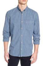 Men's French Connection Slim Fit Check Cotton & Linen Sport Shirt - Blue