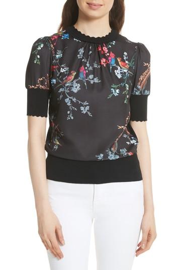Women's Ted Baker London Opulent Fauna Woven Front Top - Black