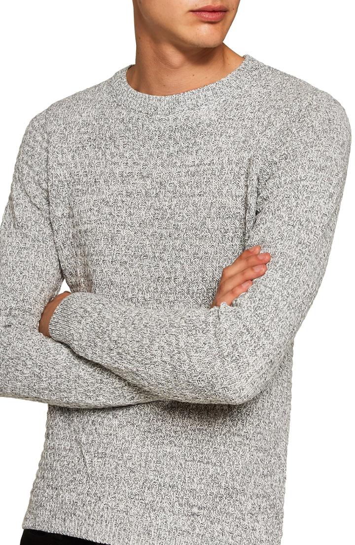 Men's Topman Textured Crewneck Sweater, Size - Grey