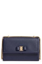 Salvatore Ferragamo Medium Grained Leather Bow Shoulder Bag - Blue