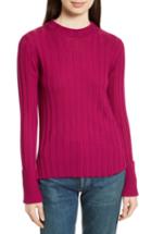 Women's Theory Wide Ribbed Mock Neck Wool Sweater - Pink
