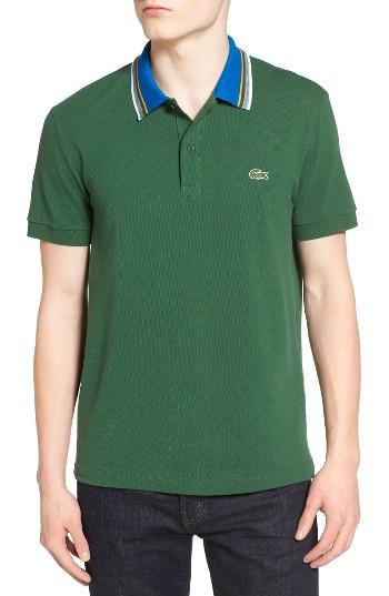 Men's Lacoste Semi Fancy Stripe Collar Pique Polo (s) - Green