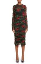 Women's Dolce & Gabbana Rose Print Ruched Tulle Dress Us / 44 It - Black