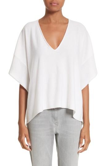 Women's Fabiana Filippi Metallic Cashmere Flutter Sleeve Poncho Sweater Us / 38 It - White