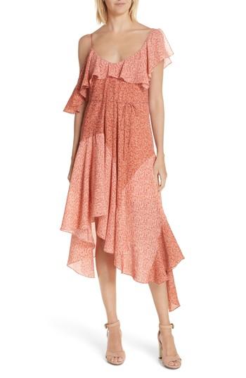 Women's Joie Hacinthia Asymmetrical Mix Sleeve Silk Dress - Red
