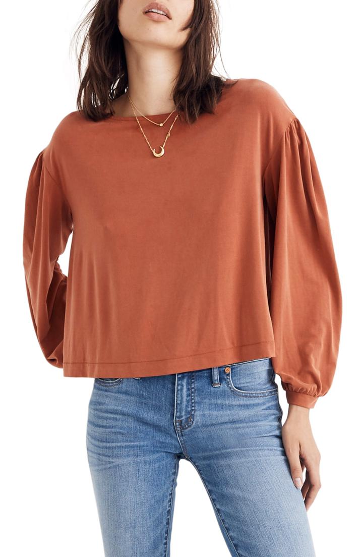 Women's Madewell Sandwashed Gathered Sleeve Top, Size - Red
