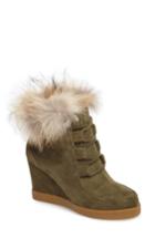 Women's Cecelia New York Holly Wedge Bootie With Genuine Fox Fur Trim M - Green