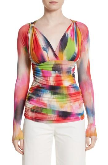 Women's Fuzzi Brushstroke Print Ruched Tulle Top