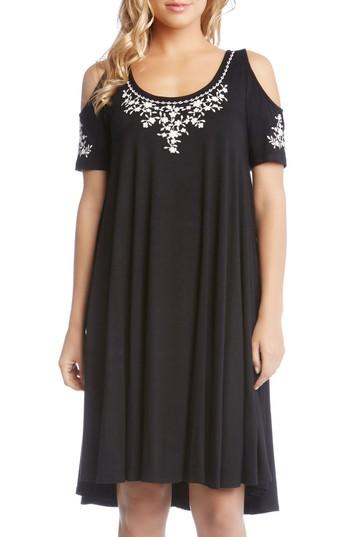Women's Karen Kane Cold Shoulder Embroidered Trapeze Dress - Black