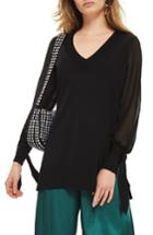 Women's Topshop Chiffon Sleeve Longline Sweater Us (fits Like 0) - Black