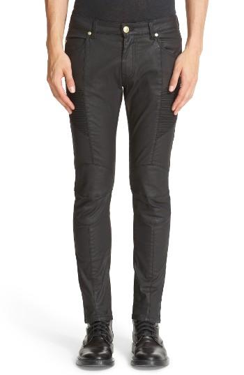 Men's Pierre Balmain Coated Denim Biker Jeans