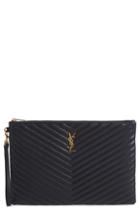 Saint Laurent Large Logo Matelasse Leather Pouch - Red